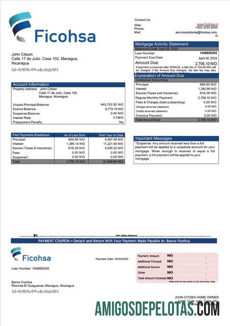 para download Modelo Word e PDF de extrato de hipoteca do Banco Ficohsa da Nicarágua